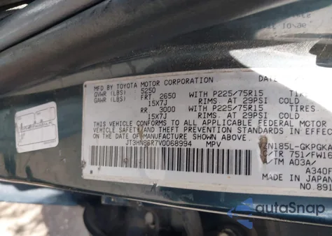 1997 Toyota 4Runner Sr5 V6 из США, поврежденный, VIN JT3HN86R7V0068994